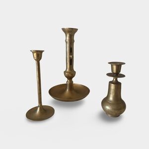 Set of 3 brass candle holders- Mid Century